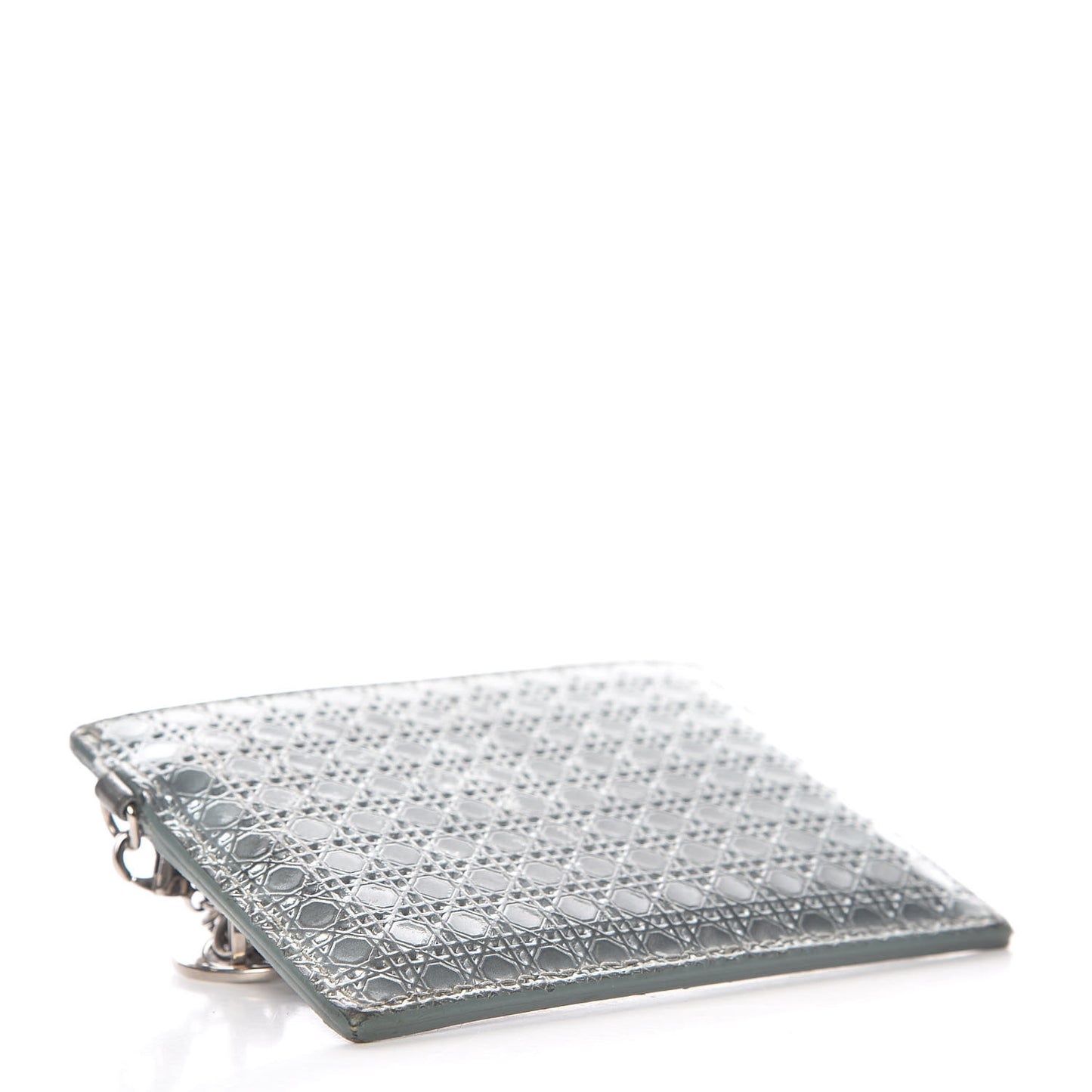 Metallic Patent Micro-Cannage Lady Dior Card Holder Silver