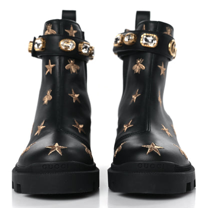 Gucci Calfskin Bee Star Embroidered Belt Ankle Boots 36.5 Black 2 of 9