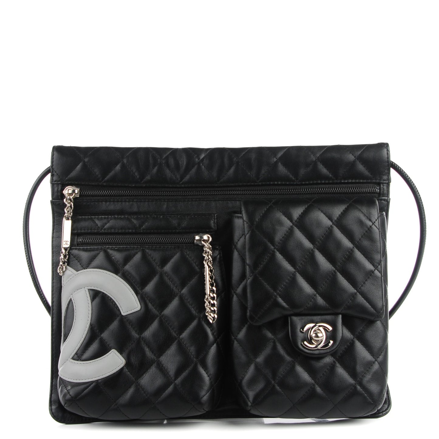 Calfskin Quilted Cambon Multipocket Shoulder Bag Black