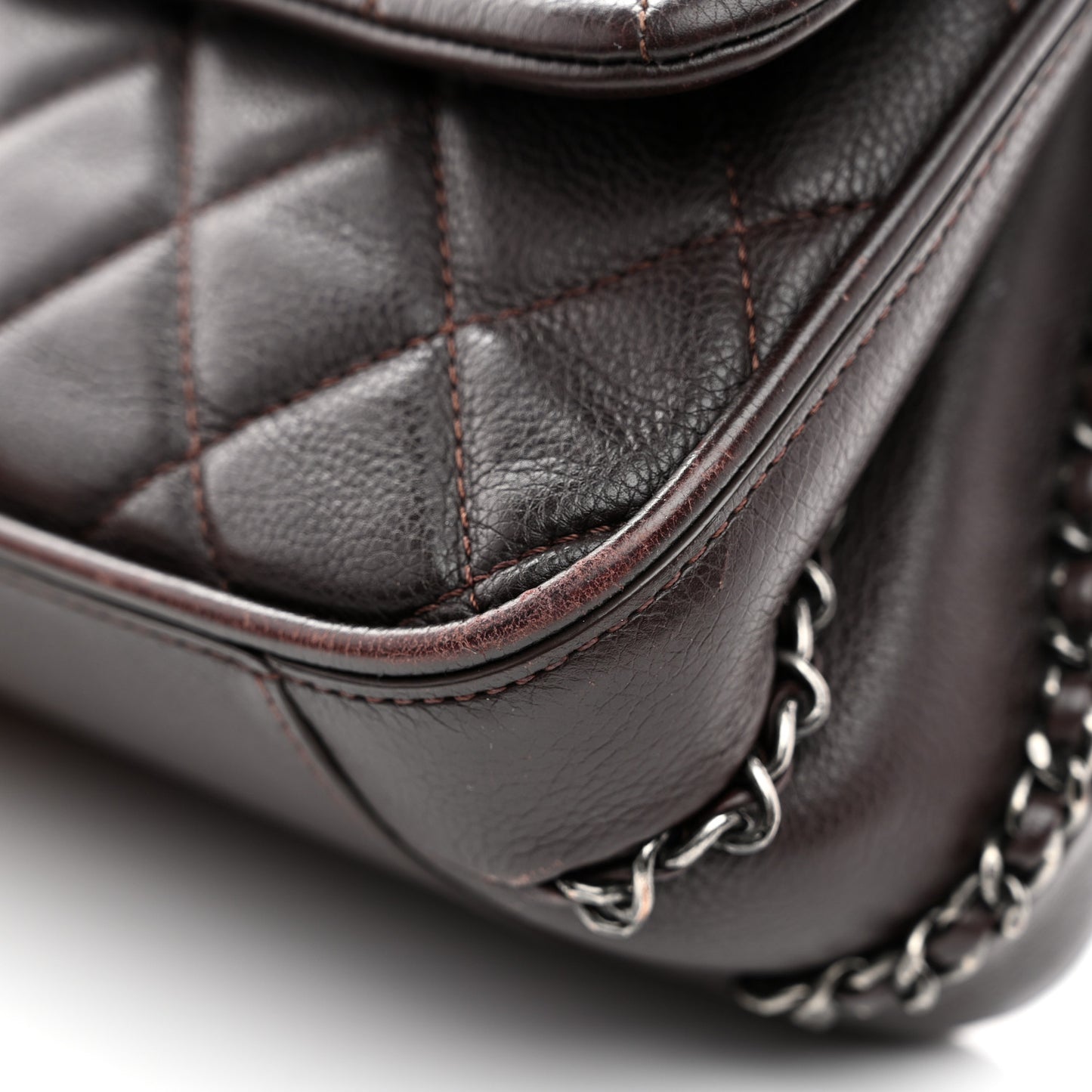 Calfskin Quilted Medium Frame in Chain Flap Brown