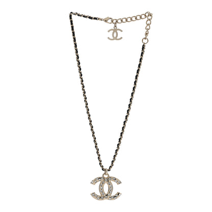 Chanel Lambskin Crystal CC Chain Pendant Necklace Black Gold 3 of 5