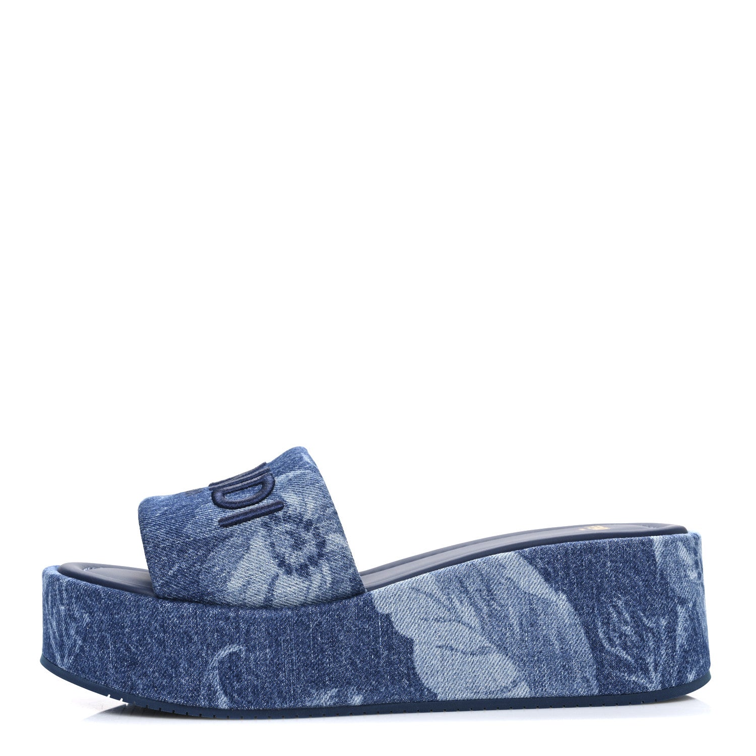 Fendi Denim Sea Garden Logo Sunshine Flatform Slide Sandals 38.5 Blue Medium Dark Blue 1 of 11