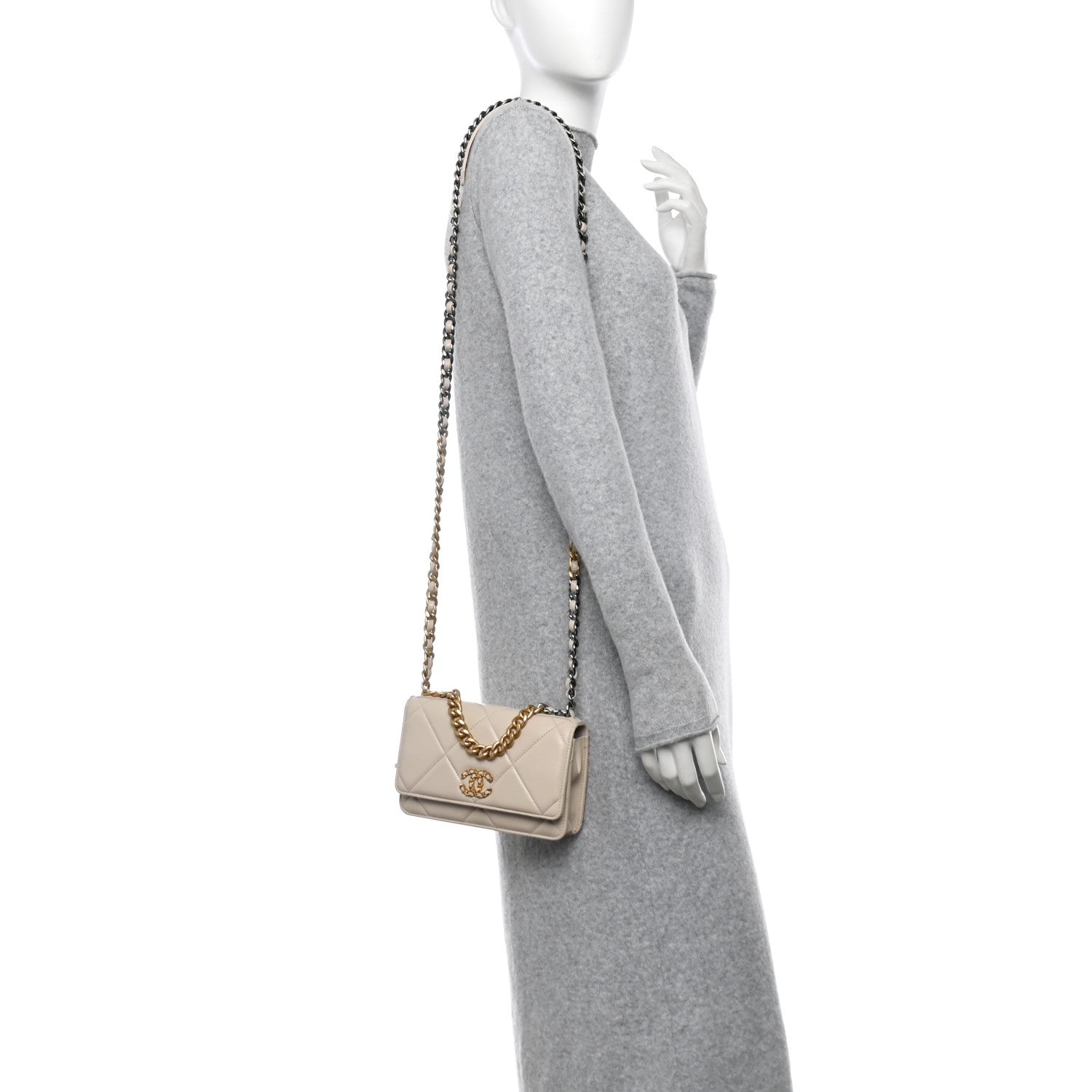Chanel Lambskin Quilted Chanel 19 Wallet On Chain WOC Light Beige 2 of 11