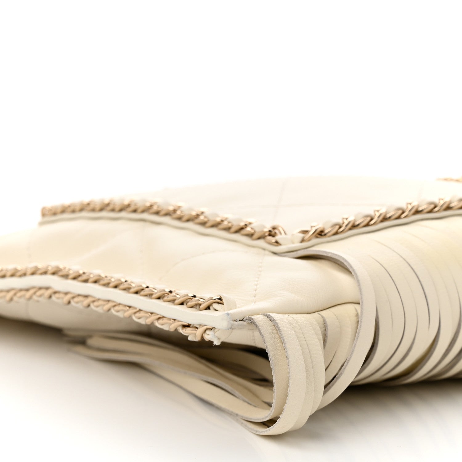 Chanel Calfskin Quilted Fringe Small Shopping Bag White 9 of 11