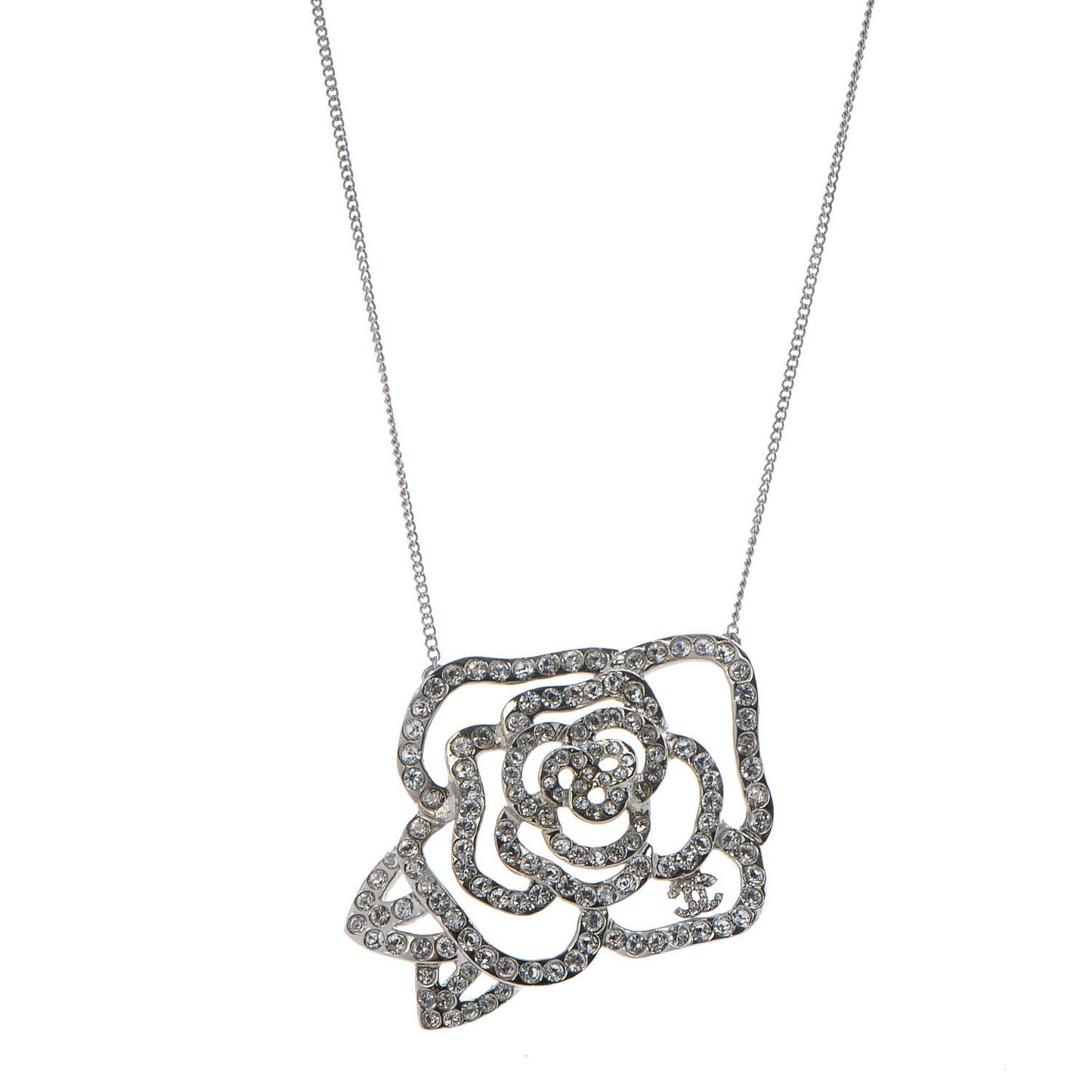 Swarovski Crystal Camellia CC Necklace Silver