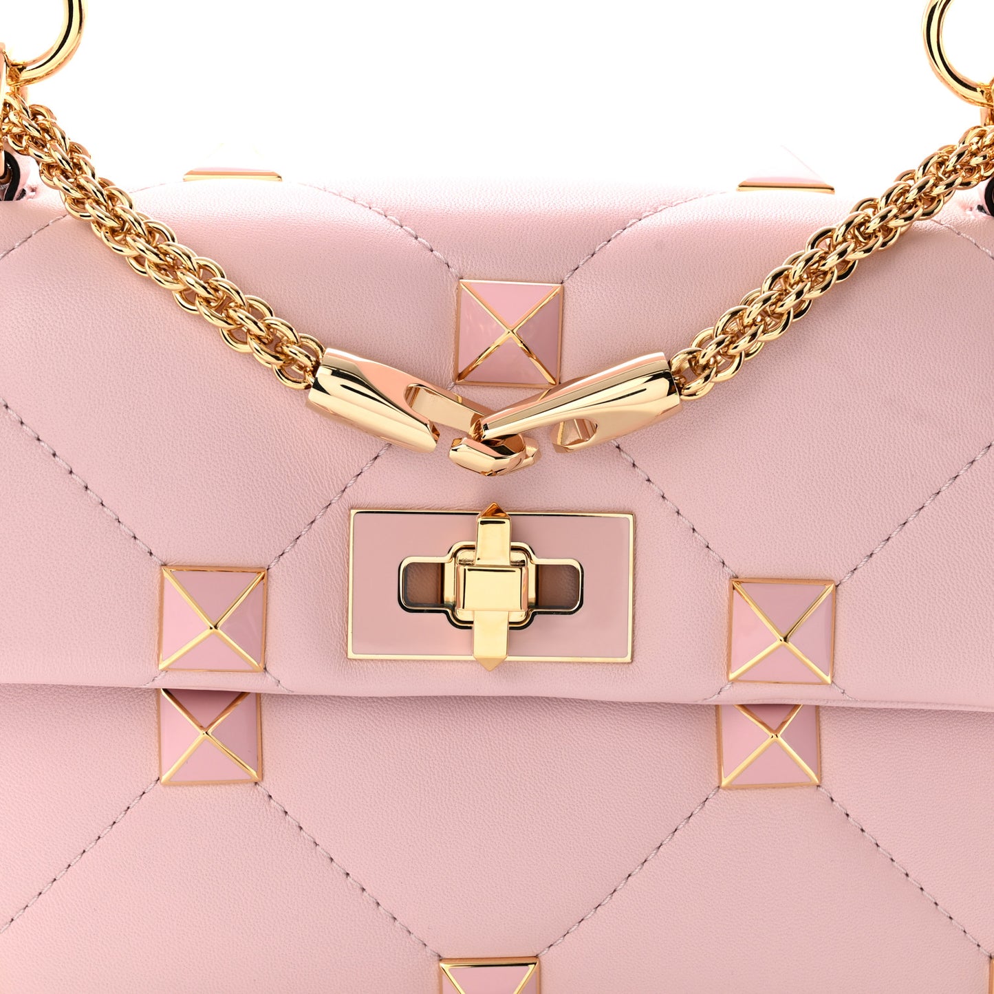 Nappa Enamel Medium Roman Stud Shoulder Bag Rose Quartz