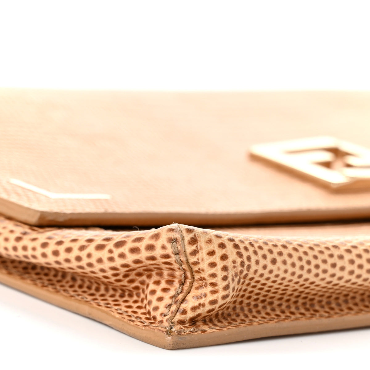 Calfskin Lizard Embossed Wallet on Chain Beige