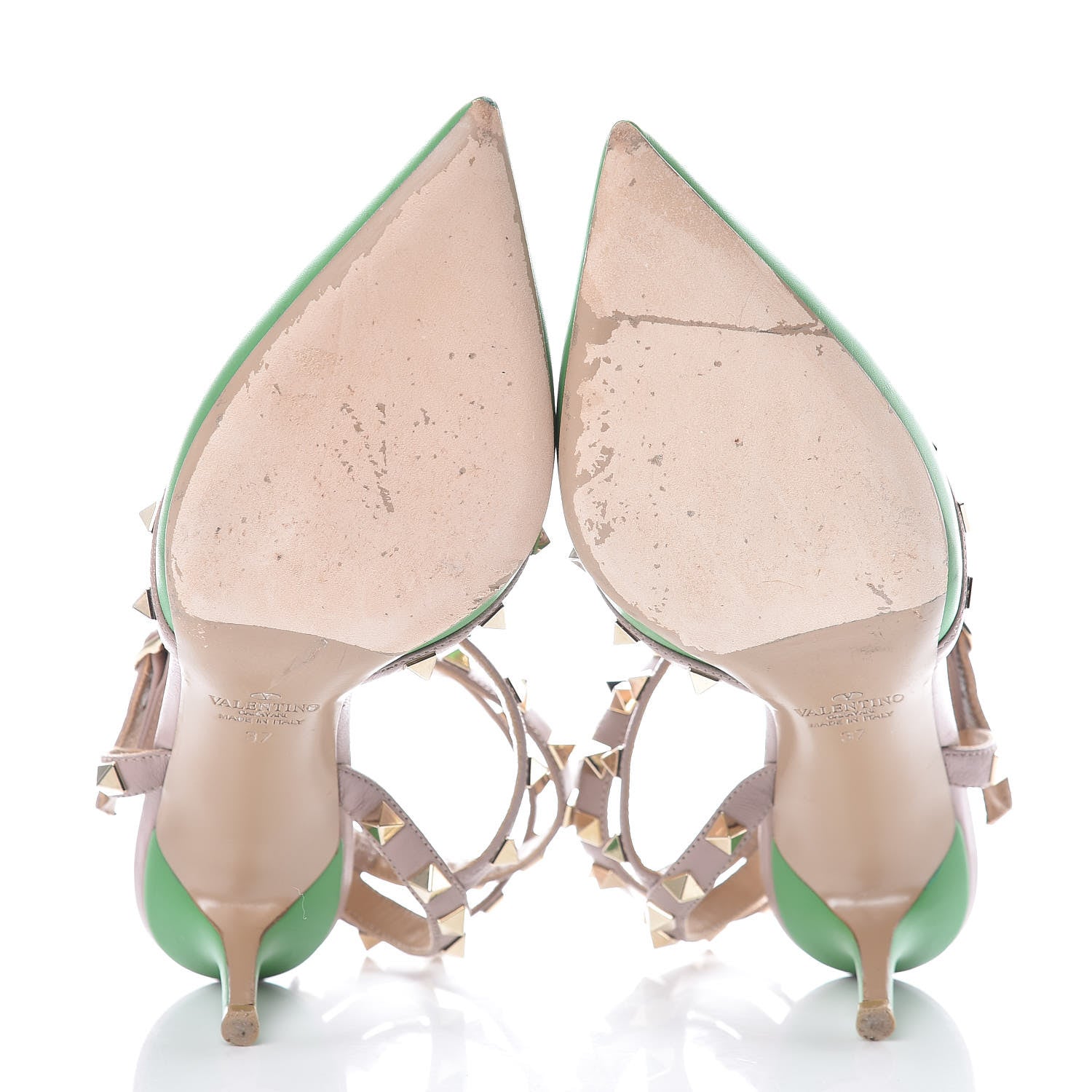 Valentino Garavani Calfskin Nappa Rockstud Ankle Strap 65mm Pumps 37 Green Poudre 7 of 11