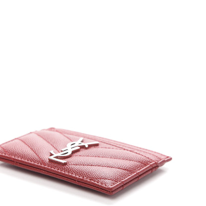 Saint Laurent Grain De Poudre Matelasse Chevron Monogram Credit Card Case New Red 9 of 10