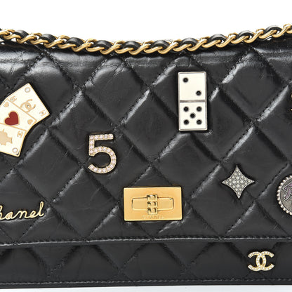 Chanel Aged Calfskin Quilted Lucky Charms Casino 2.55 Reissue Wallet On Chain WOC Black 8 of 11