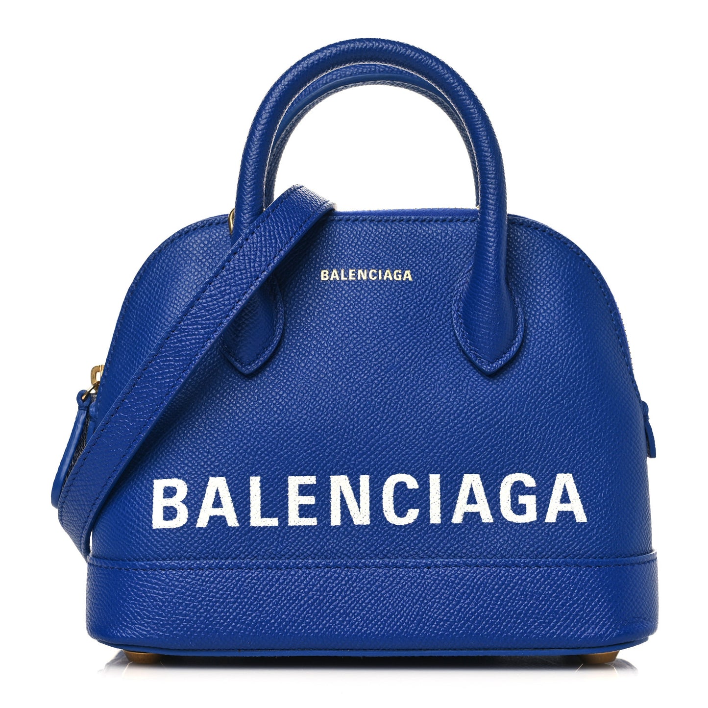 Signature Grained Calfskin Logo XXS Ville Top Handle Bag Bleu Roi White
