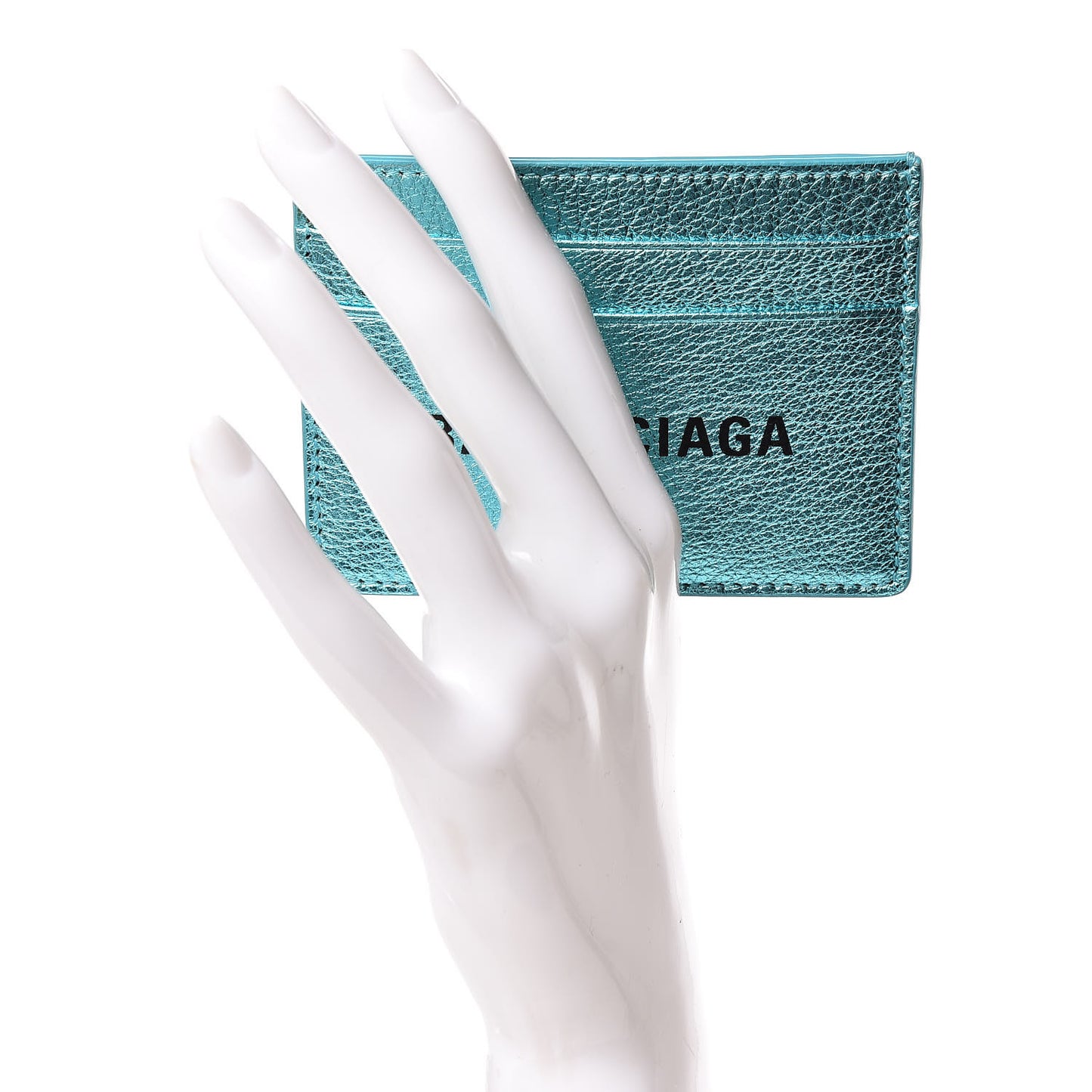Metallic Goatskin Logo Everyday Multi Card Case Turquoise Black