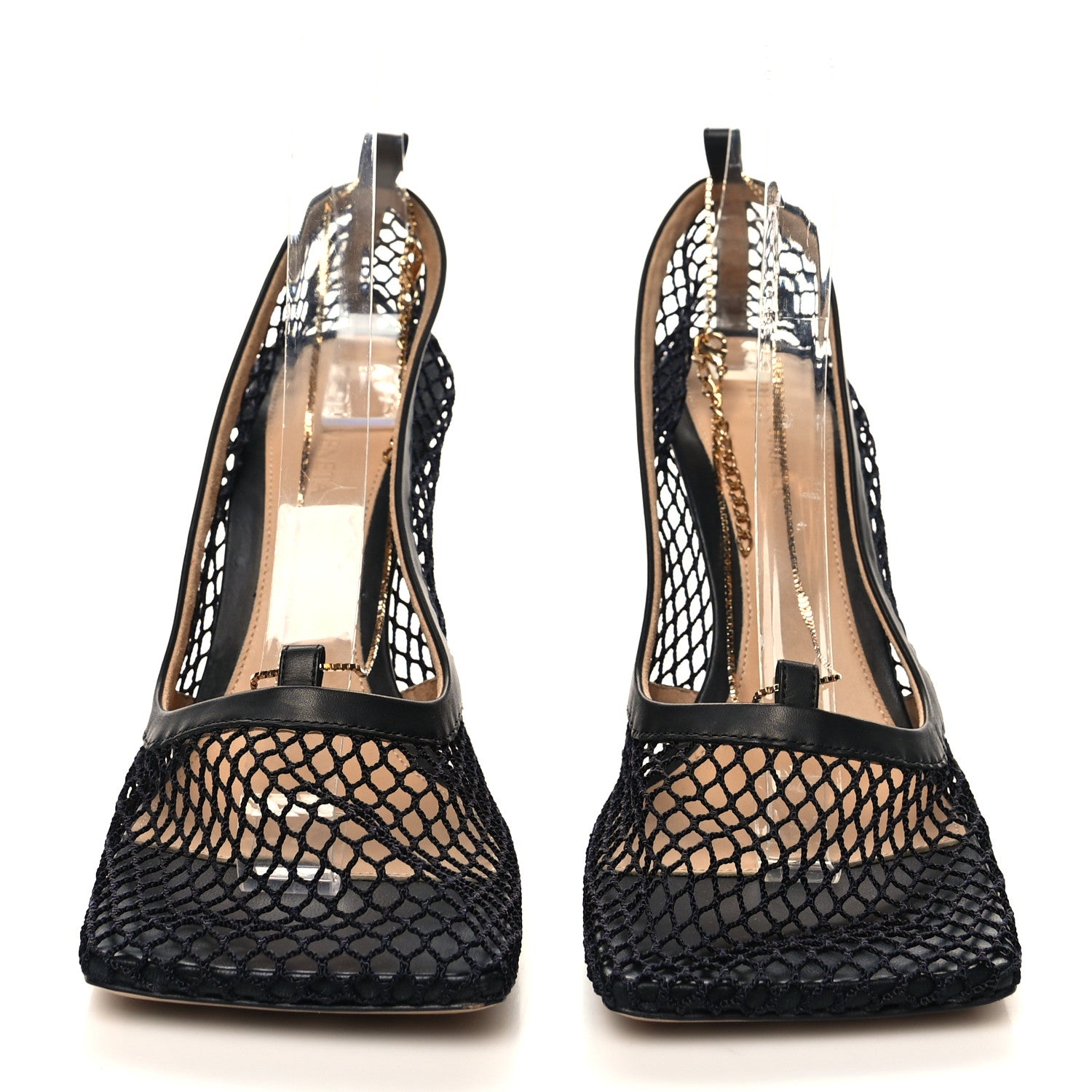 Bottega Veneta Mesh Calfskin Chain Stretch Pumps 39.5 Black 2 of 7