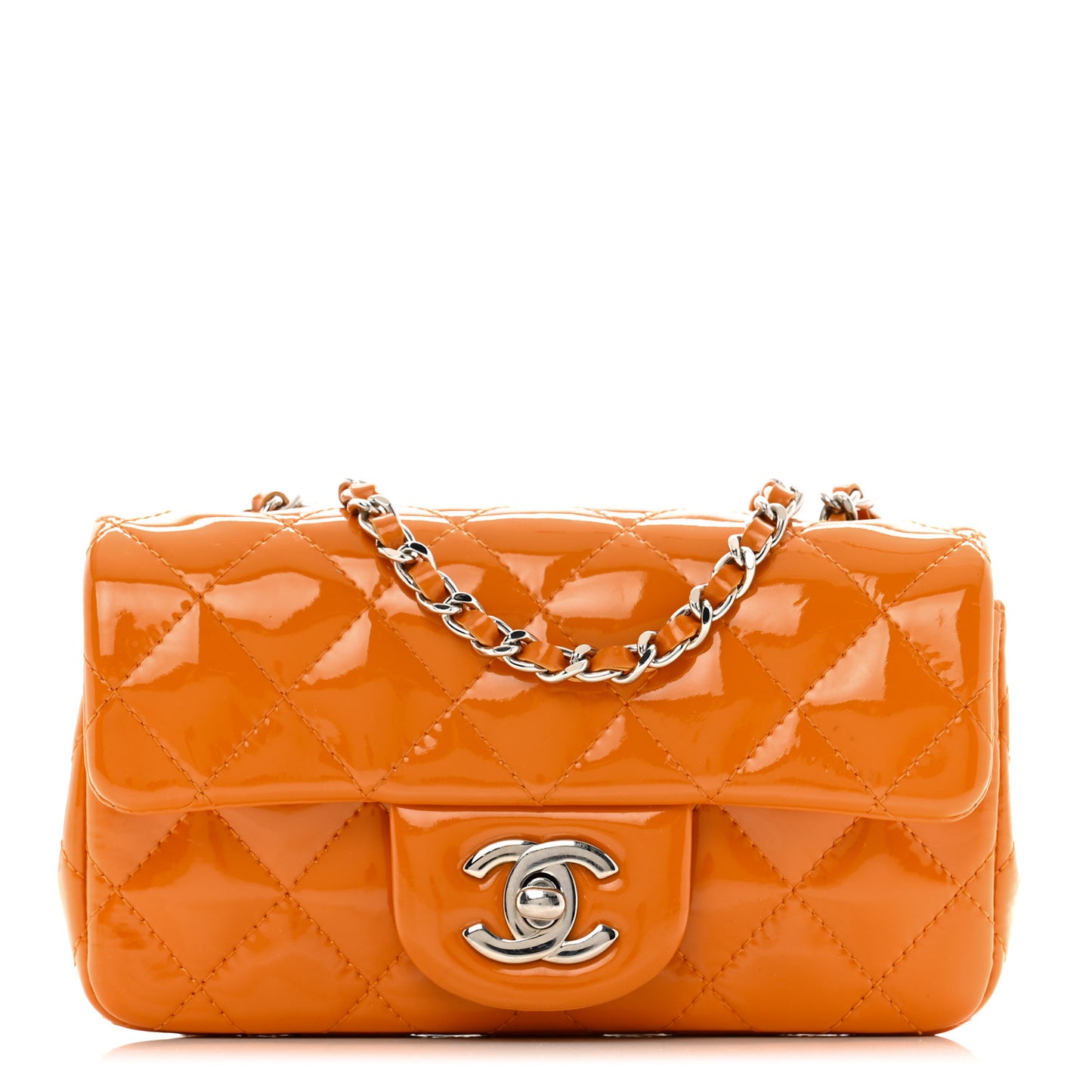 Patent Quilted Extra Mini Rectangular Flap Orange