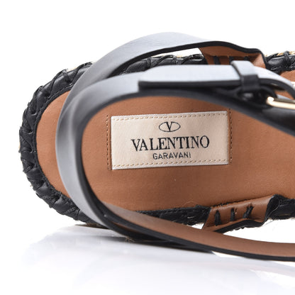 Valentino Garavani Suede Studded Peep Toe Ankle Wrap Flatform Espadrilles 40 Black 6 of 10