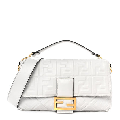 Fendi Nappa FF 1974 Embossed Baguette White 1 of 9