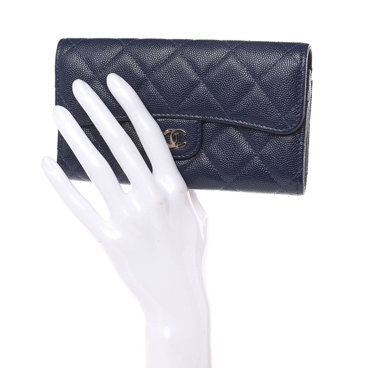 Caviar Quilted Medium Flap Wallet Blue