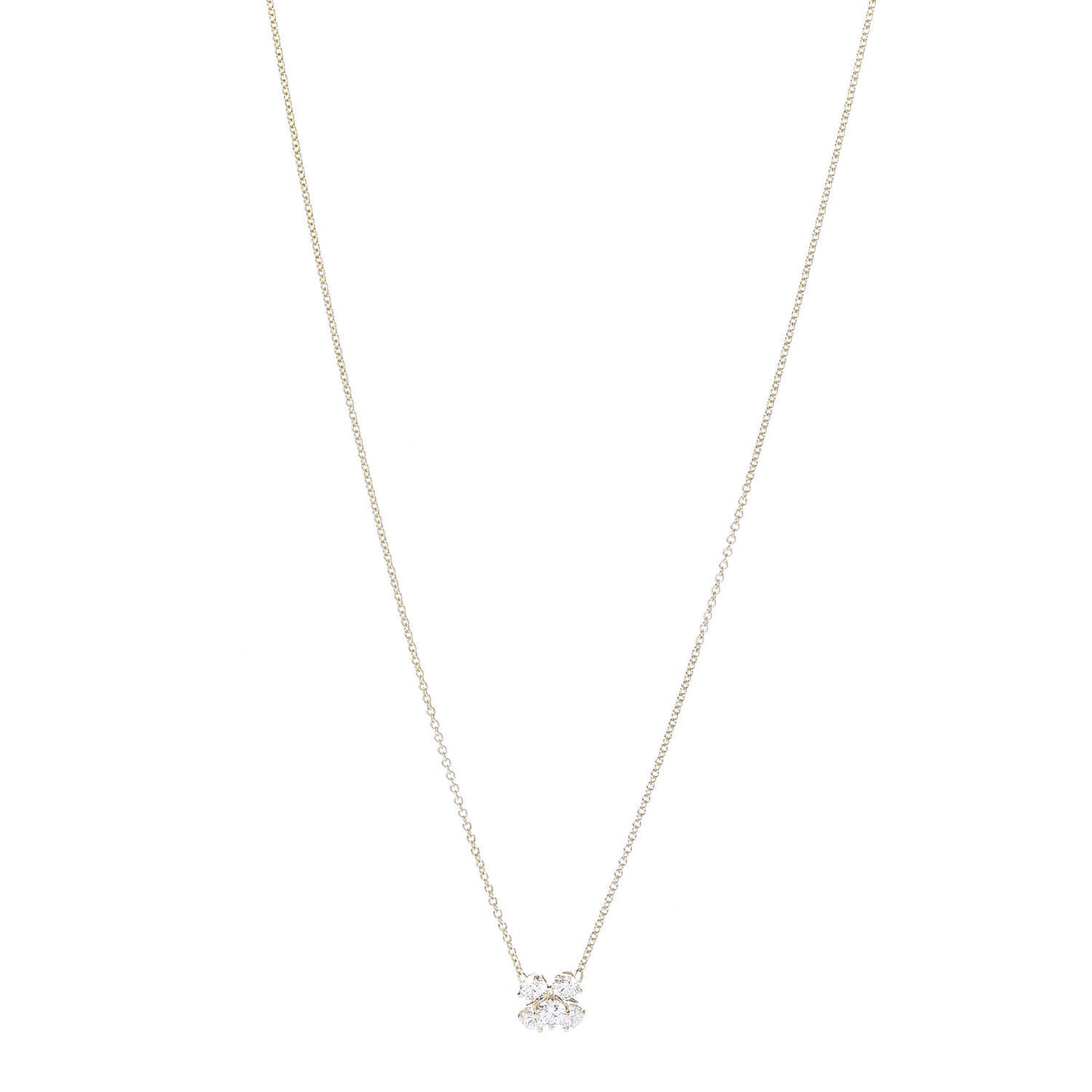 18K Yellow Gold Five Diamond Flower Cluster Pendant Necklace