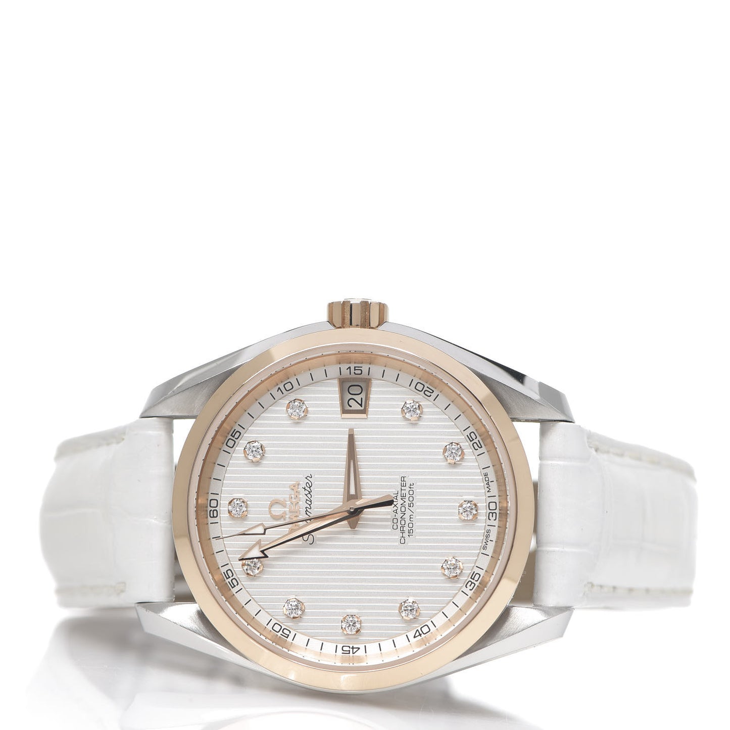 Stainless Steel 18K Red Gold Alligator Diamond 38mm Seamaster Aqua Terra Co-Axial Automatic Watch White 231.23.39.21.52.001