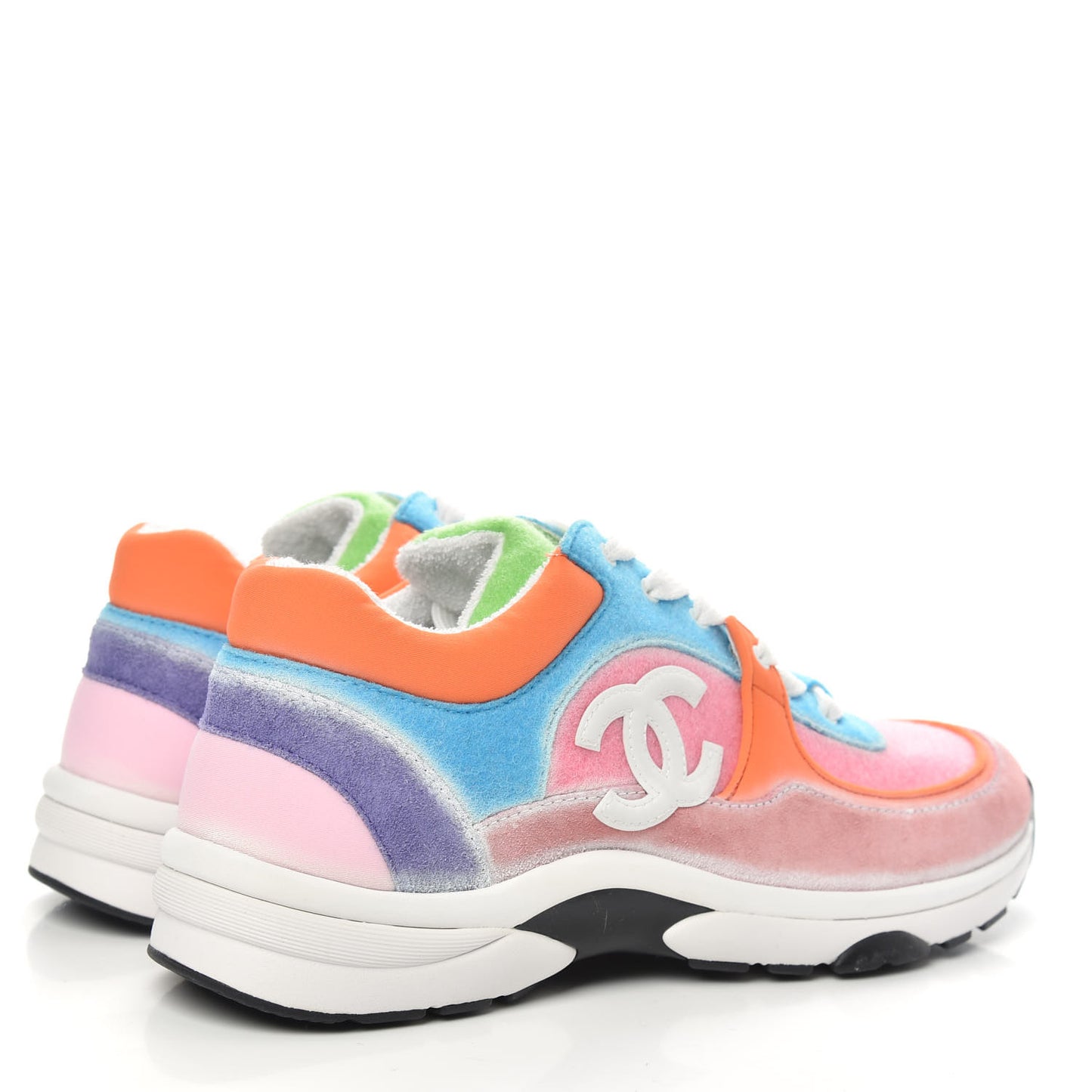 Fabric Suede Calfskin CC Sneakers 39 White Multicolor