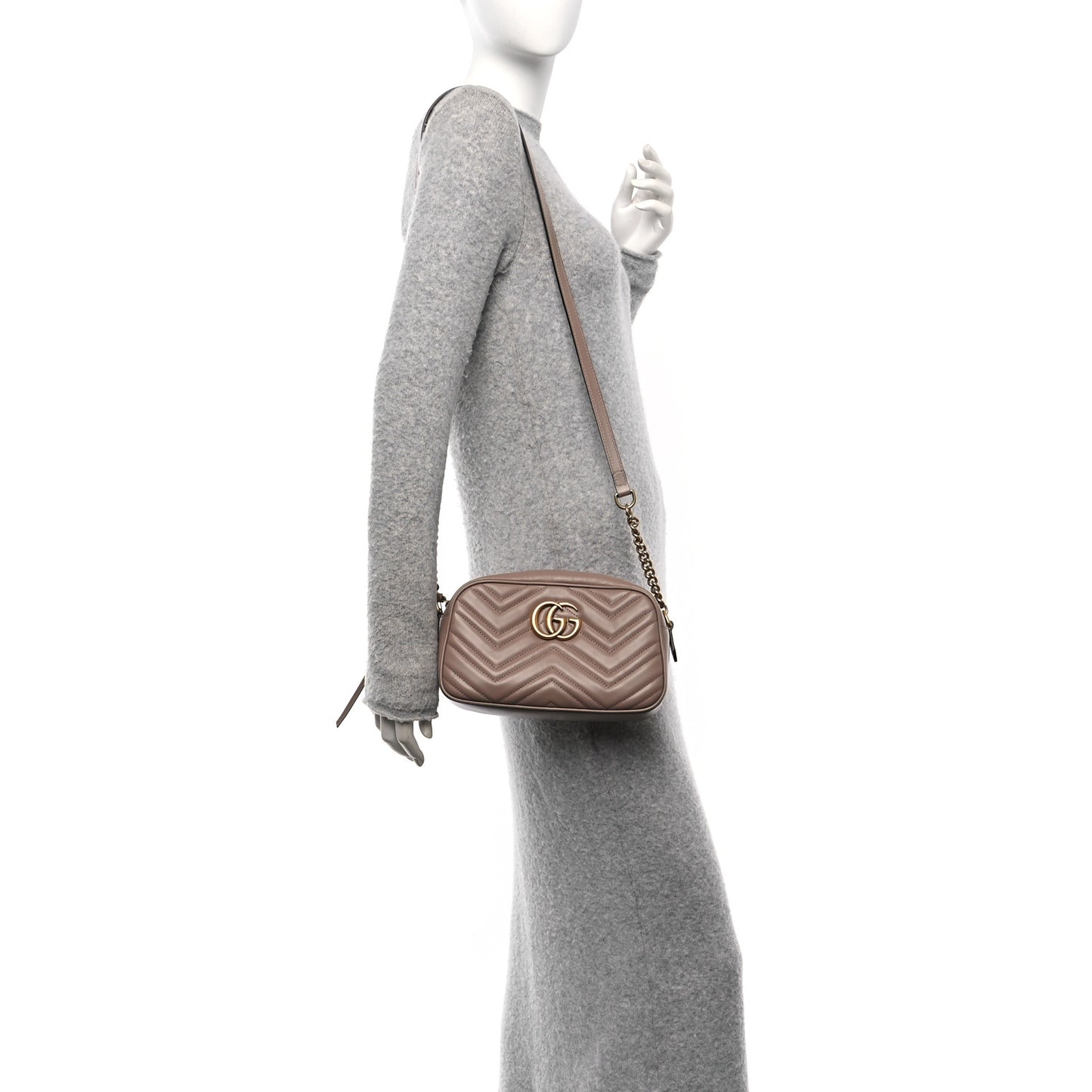 Calfskin Matelasse Small GG Marmont Chain Shoulder Bag Porcelain Rose