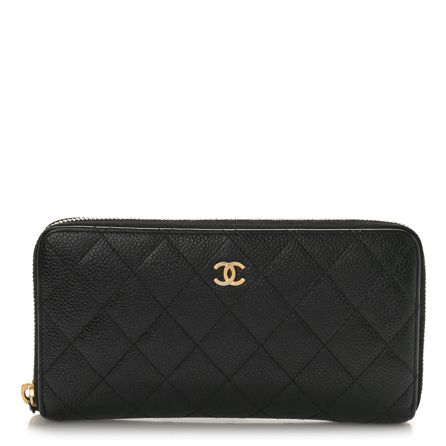 Caviar Quilted Large Gusset Zip Around Wallet Black