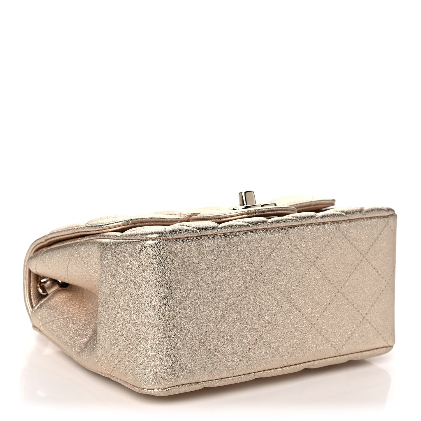 Metallic Lambskin Quilted Mini Square Flap Gold
