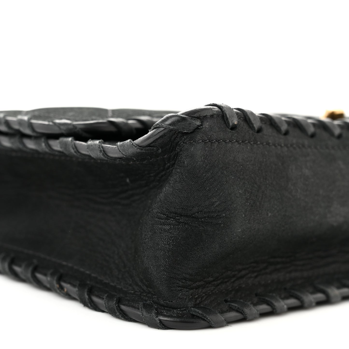 Iridescent Calfskin Small Happy Stitch Flap Black