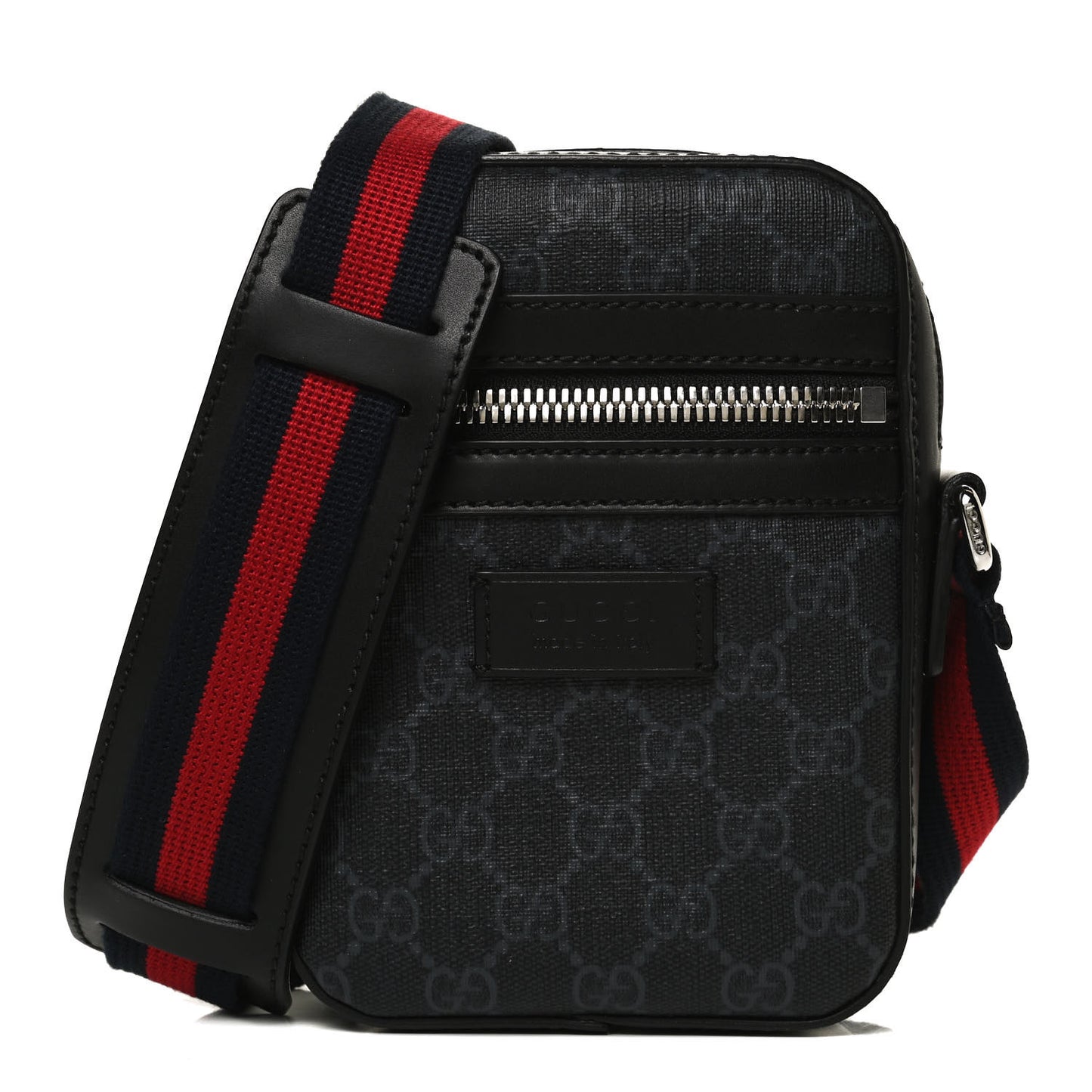 GG Supreme Monogram Appia Calfskin Web Small Camera Messenger Bag Black Grey