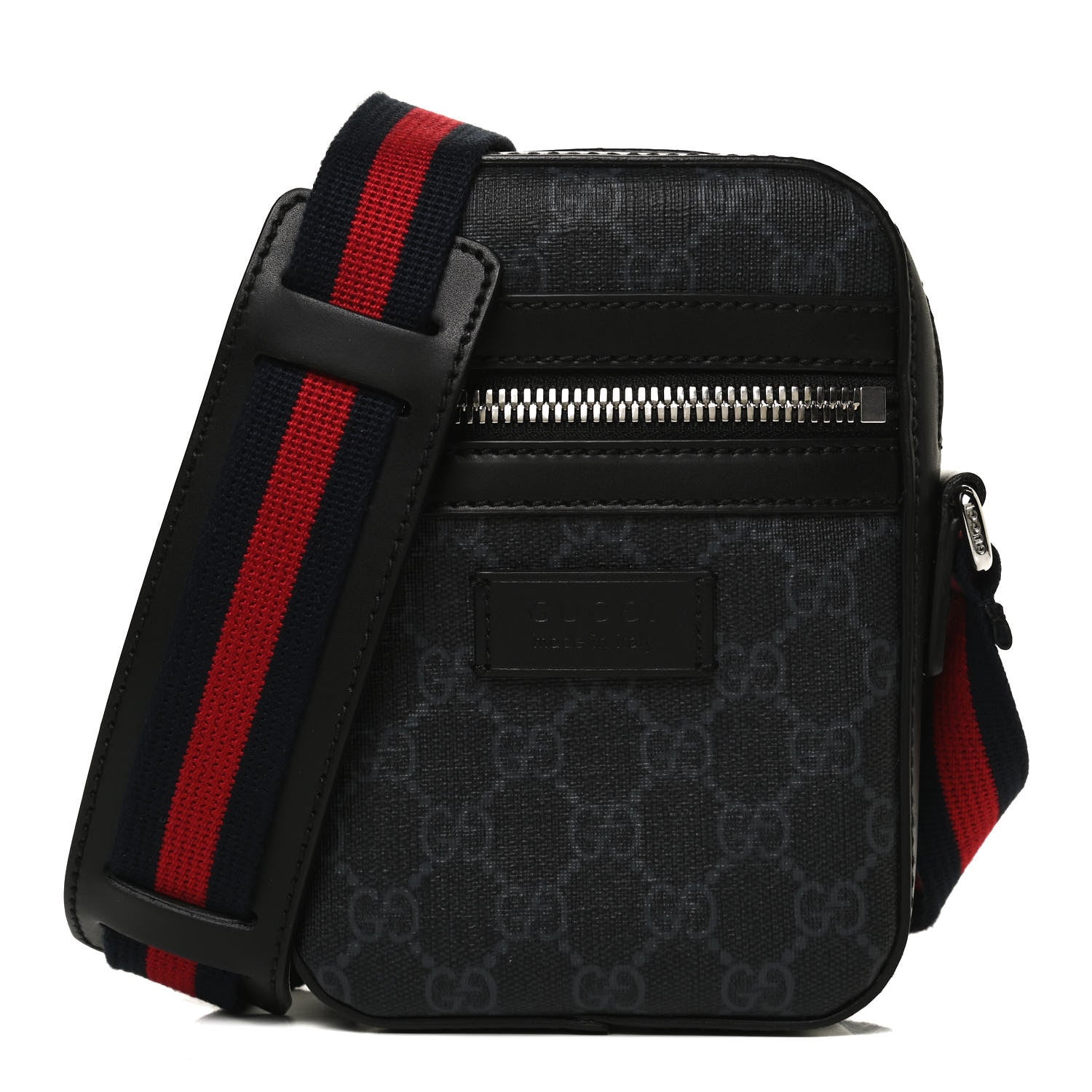 Gucci GG Supreme Monogram Appia Calfskin Web Small Camera Messenger Bag Black Grey 1 of 12