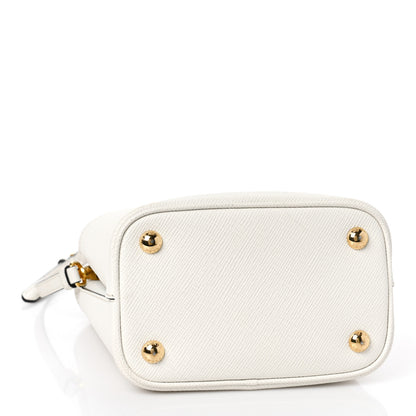 Prada Saffiano Cuir Calfskin Small Panier Bucket Bag White Black 4 of 9
