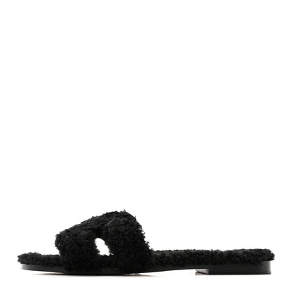 Hermes Woolskin Oran Sandals 38 Black 1 of 10
