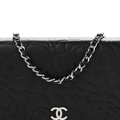 Chanel Lambskin Camellia Embossed Wallet On Chain WOC Black 9 of 15