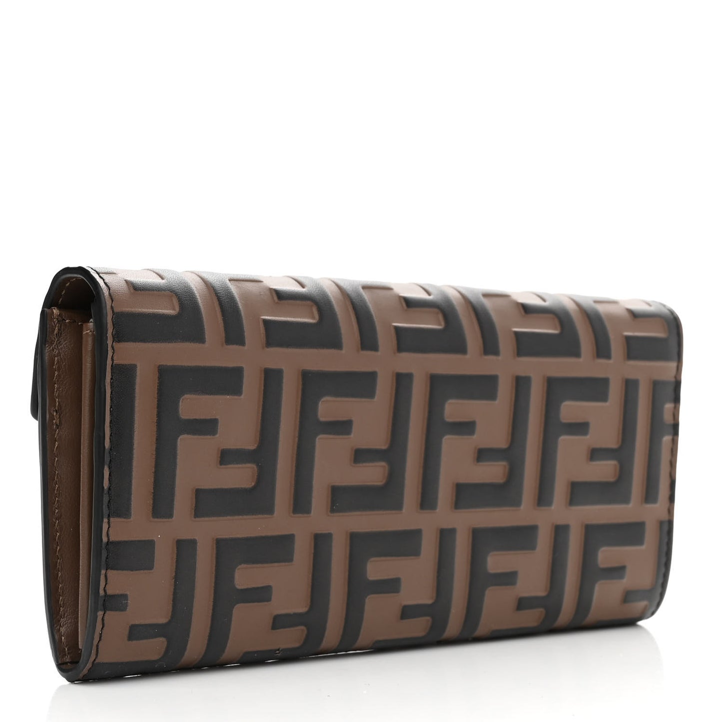Vitello Soft F is Fendi Bi-Color FF 1974 Embossed Continental Envelope Wallet Maya Black