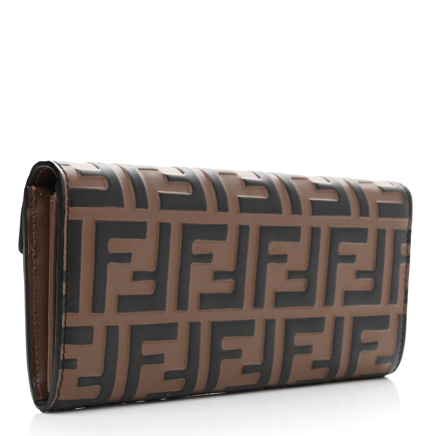Fendi Vitello Soft F is Fendi Bi-Color FF 1974 Embossed Continental Envelope Wallet Maya Black 3 of 7