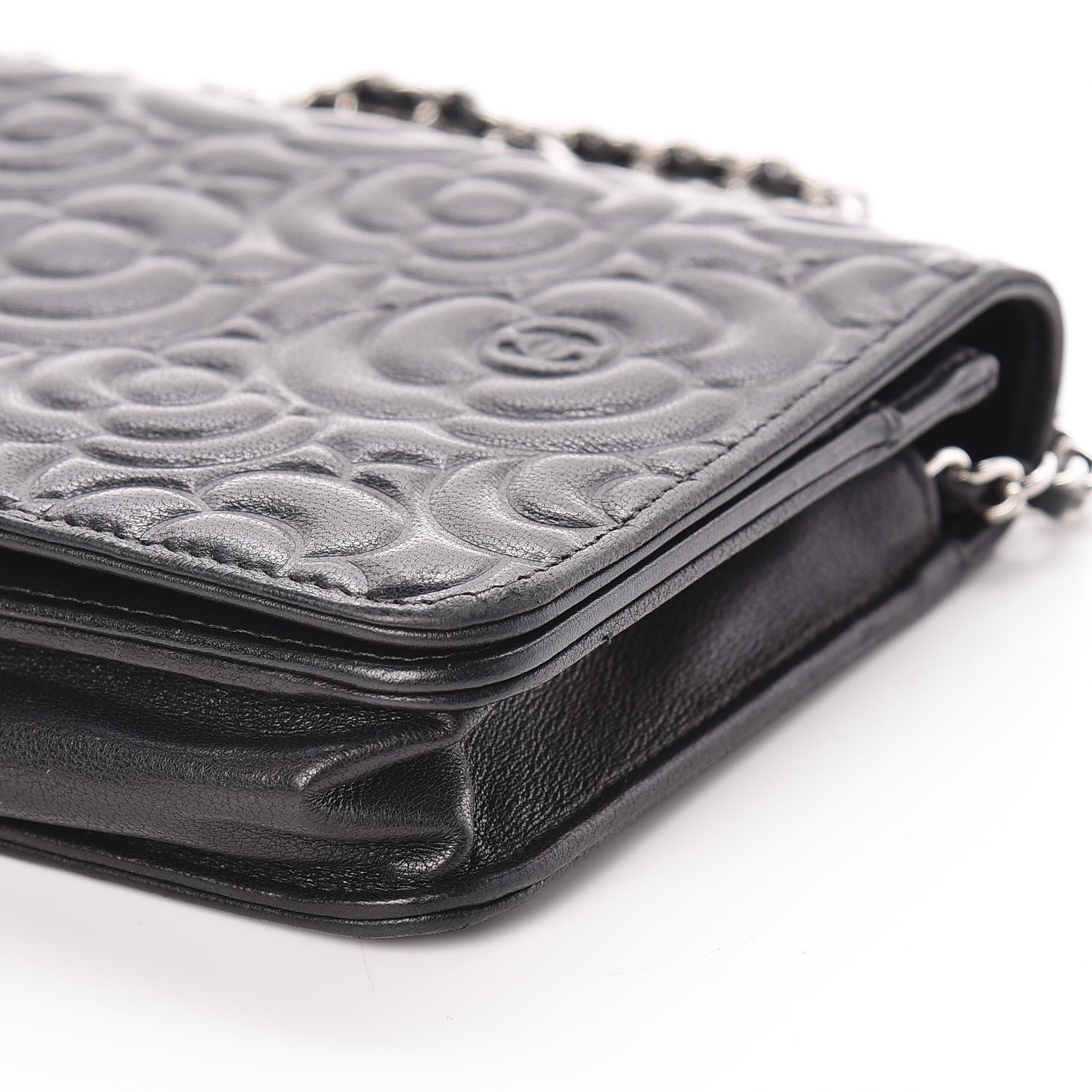 Chanel Lambskin Camellia Embossed Wallet On Chain WOC Black 19 of 19