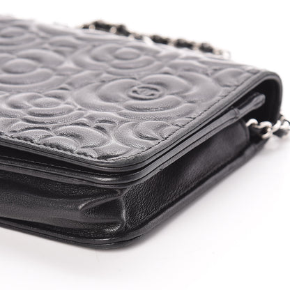 Chanel Lambskin Camellia Embossed Wallet On Chain WOC Black 19 of 19