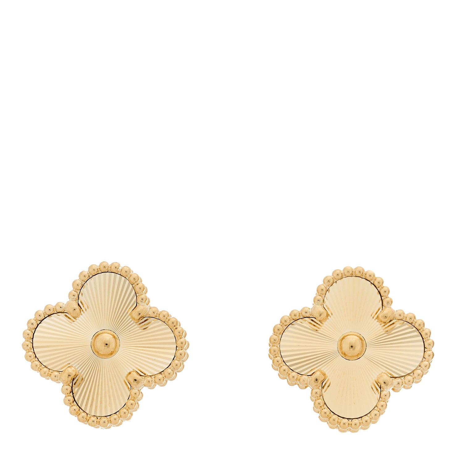 Van Cleef & Arpels 18K Yellow Gold Guilloche Vintage Alhambra Earrings 1 of 4