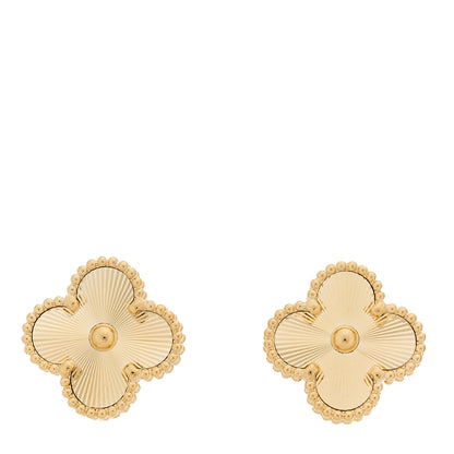 Van Cleef & Arpels 18K Yellow Gold Guilloche Vintage Alhambra Earrings 1 of 4