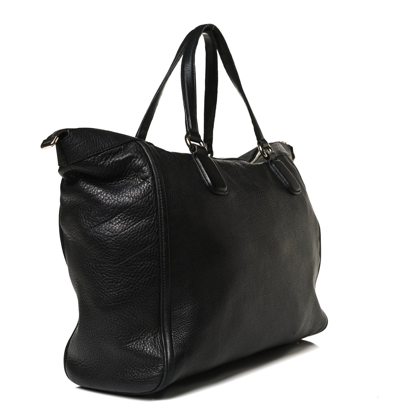 Pebbled Calfskin Large Soho Top Handle Bag Black