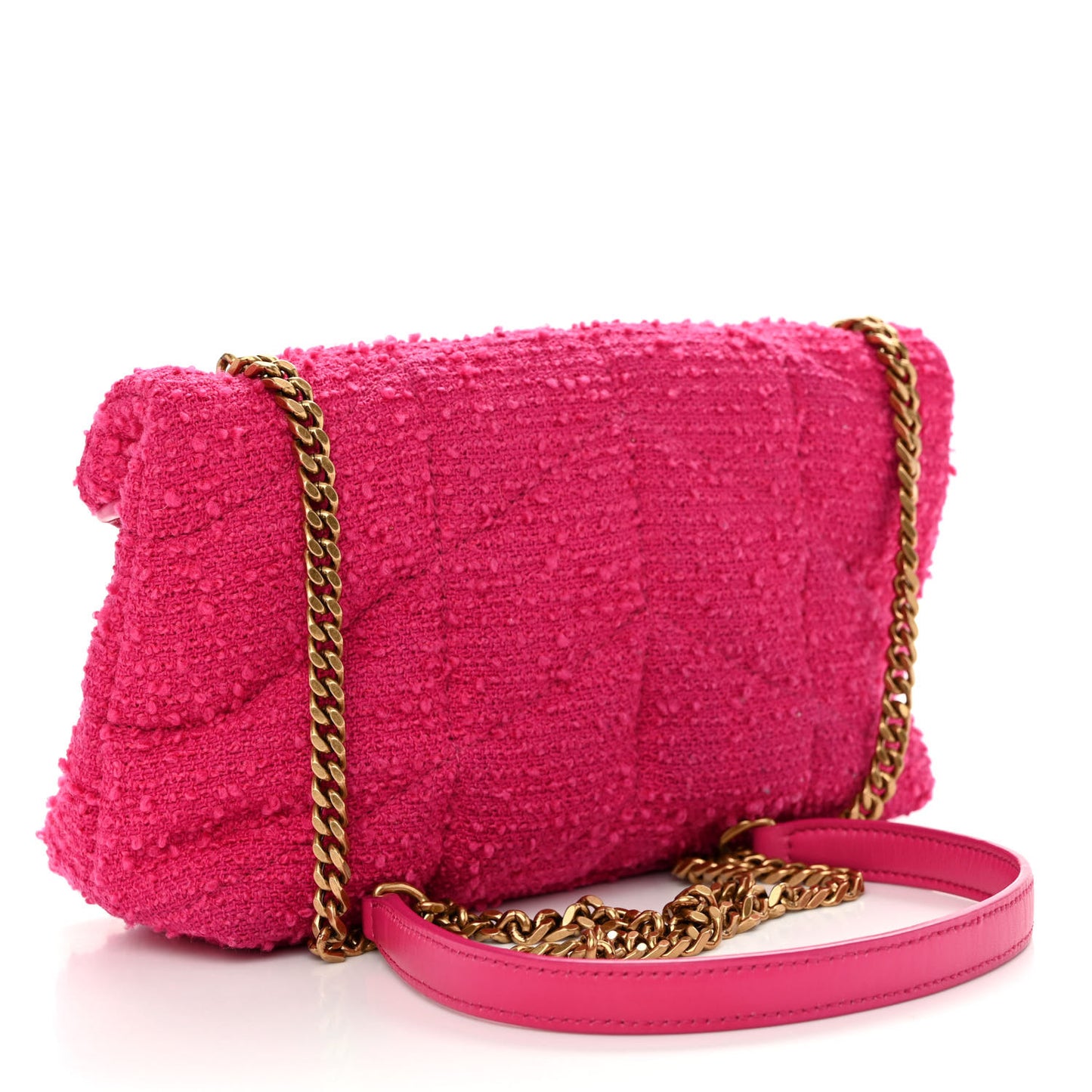 Boucle Tweed Quilted Toy Loulou Puffer Monogram Chain Satchel Magenta