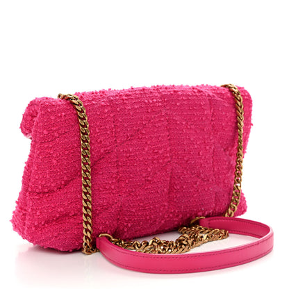Saint Laurent Boucle Tweed Quilted Toy Loulou Puffer Monogram Chain Satchel Magenta 3 of 9