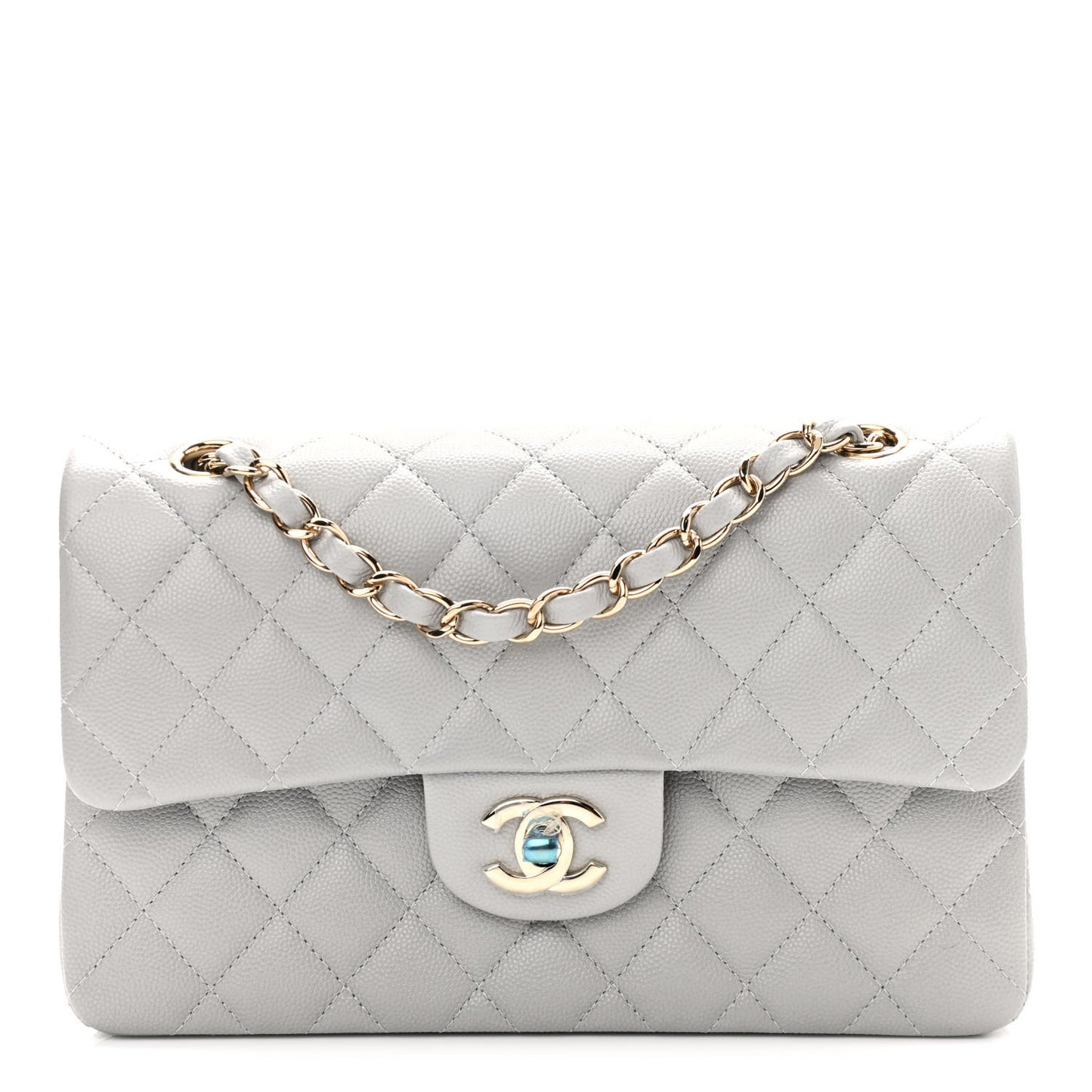 Caviar Quilted Small Double Flap Grey