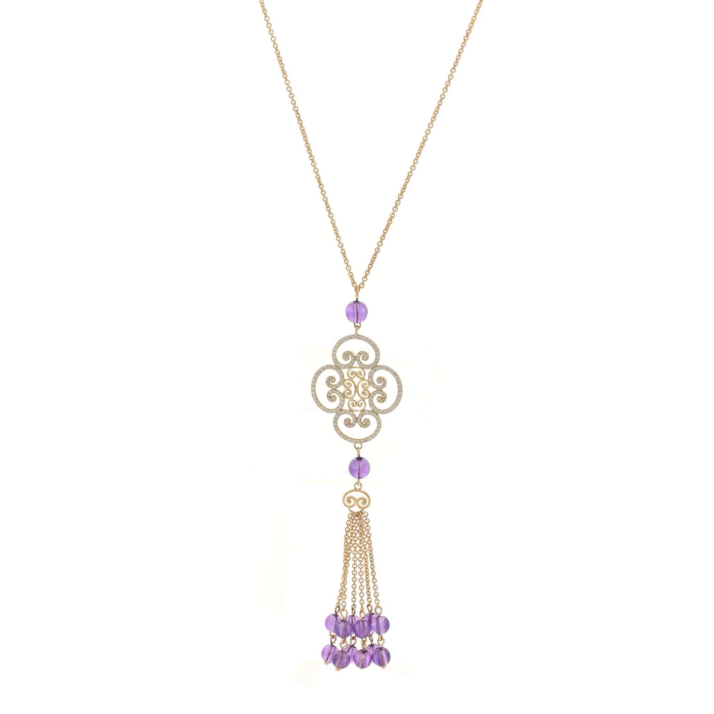 18K Yellow Gold Diamond Amethyst Paloma Picasso Goldoni Tassel Pendant Necklace