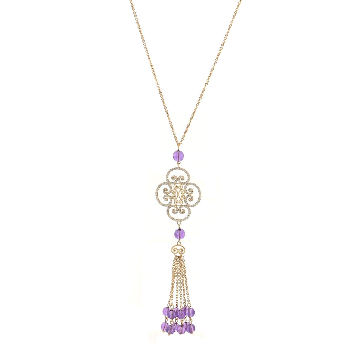 Tiffany 18K Yellow Gold Diamond Amethyst Paloma Picasso Goldoni Tassel Pendant Necklace 1 of 5