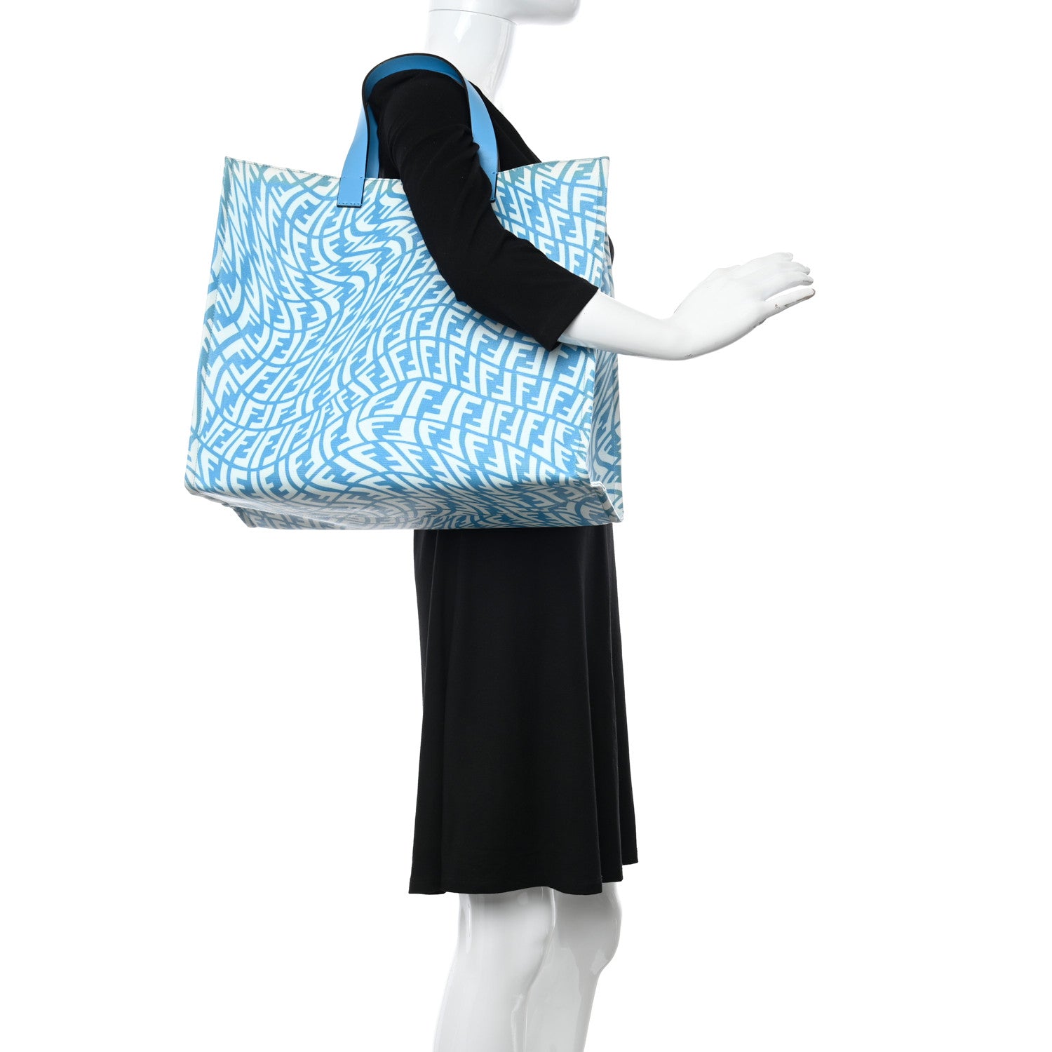 Fendi X SARAH COLEMAN Glazed Canvas Vitello King FF Vertigo Shopping Tote Bag Cyber Blue White 2 of 15