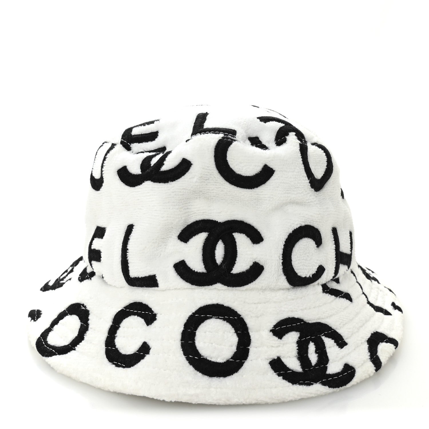 Chanel Terry Cloth Bucket Hat M White Black 3 of 8