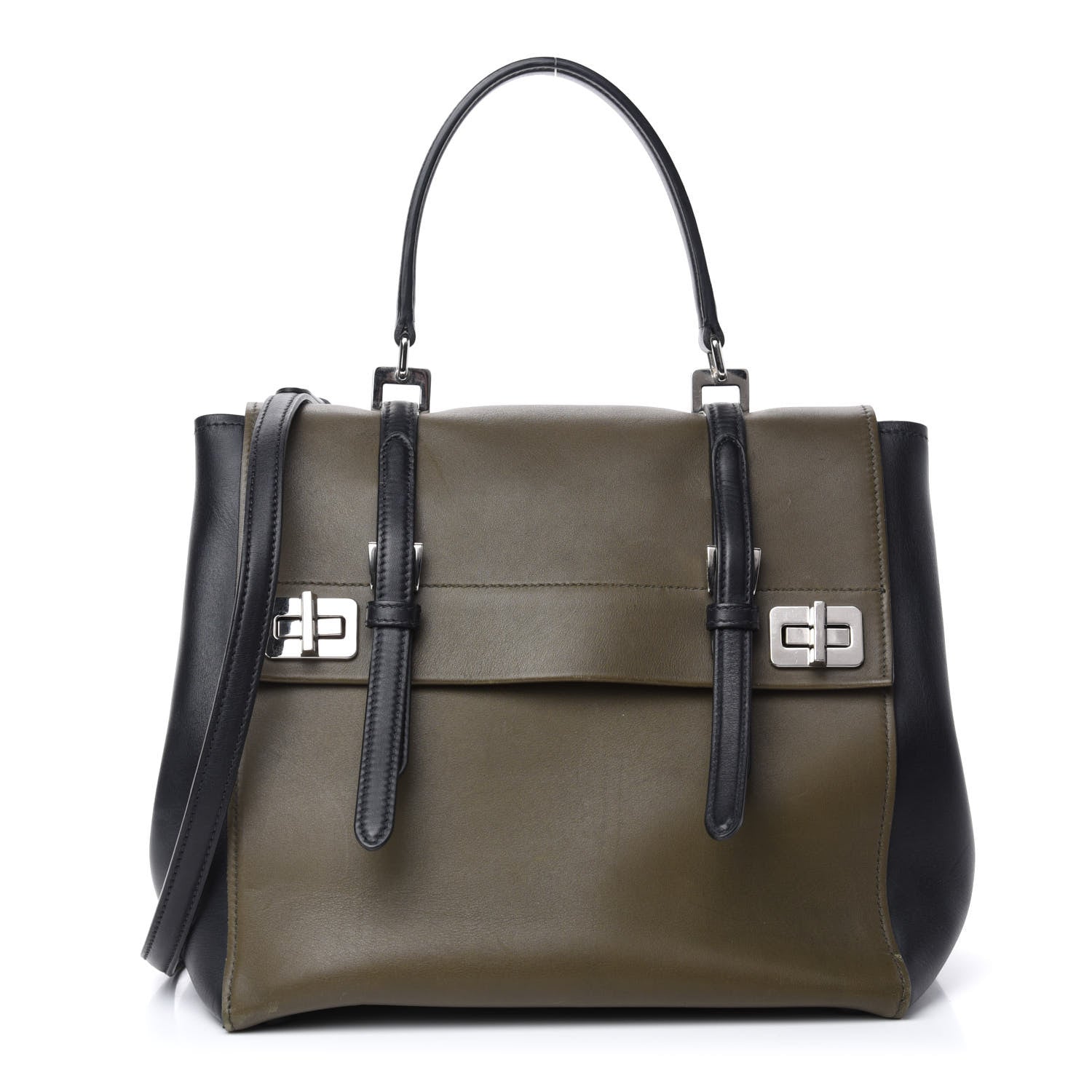 Prada City Calfskin Convertible Top Handle Tote Militare Green Black 1 of 9