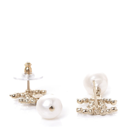 Chanel Pearl Crystal CC Drop Earrings Gold Pearly White 3 of 5