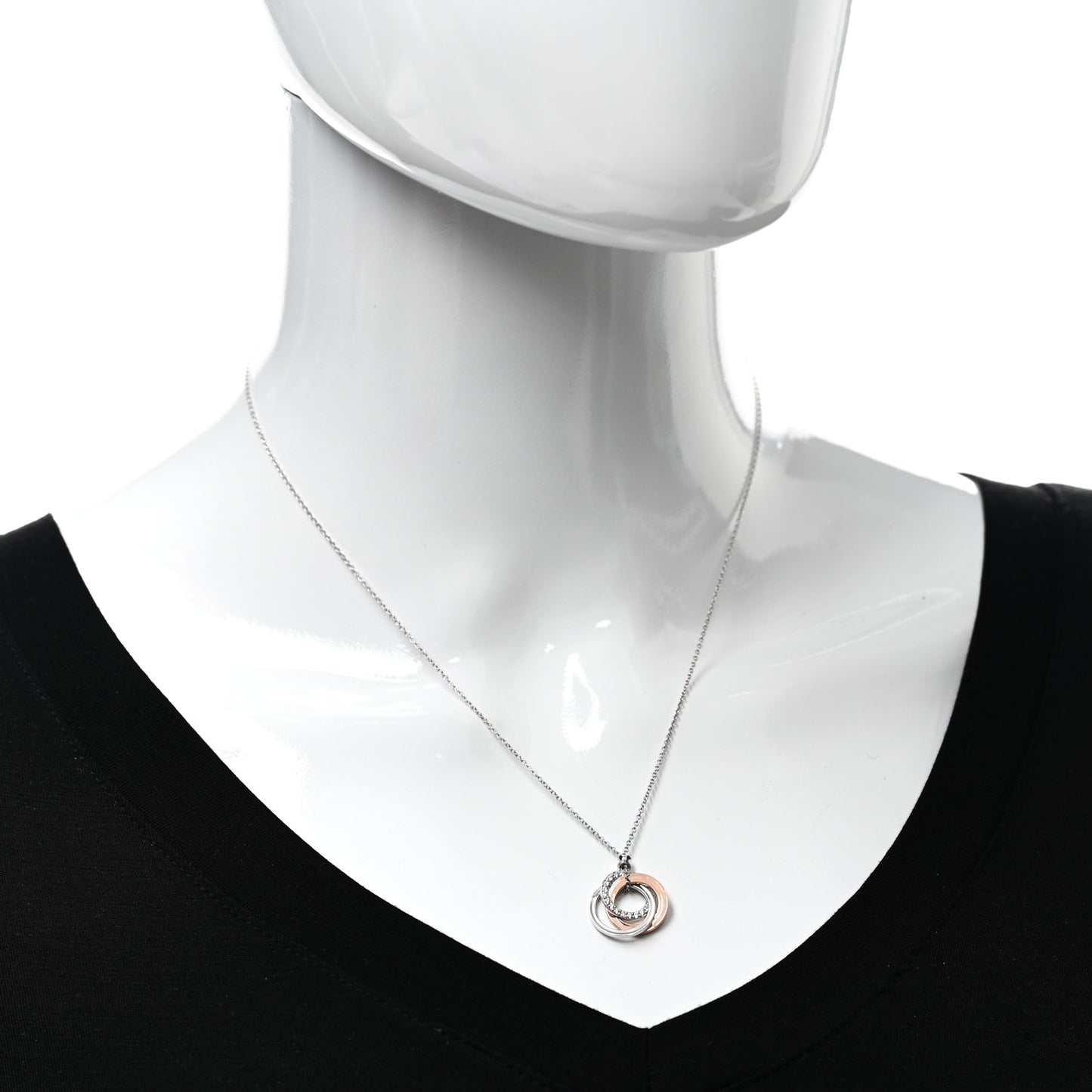 18K White Rose Gold Diamond 1837 Triple Interlocking Circles Pendant Necklace